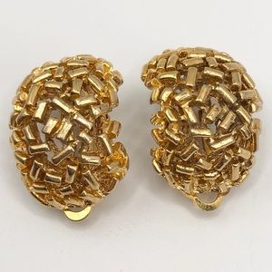 Vintage Erwin Pearl Gold Textured Hoop Earrings